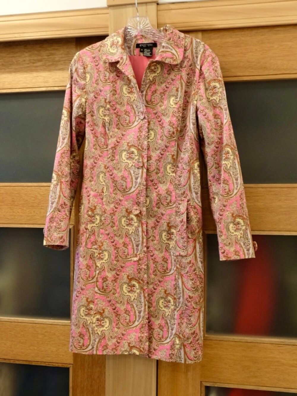 ETCETERA~PINK PAISLEY SHIFT COAT COTTON LINED LIGHTWEIGHT TRENCH Size 4 - Picture 2 of 5